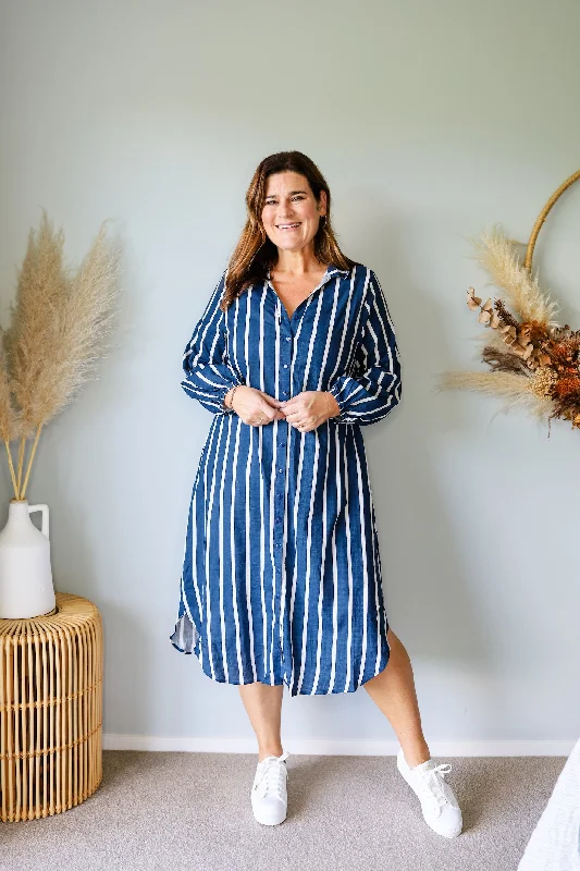 Boho Australia Stefan Dress Navy Stripe