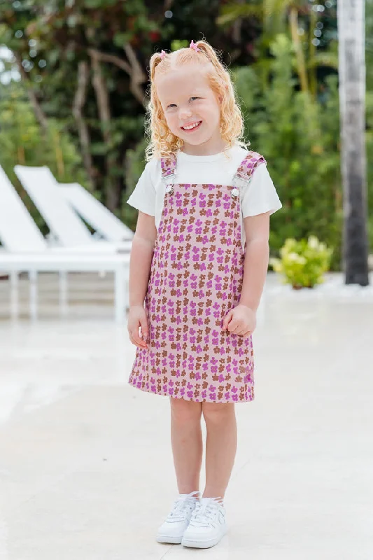 Kid's Keep On Wishing Pink Corded Multi Daisy Printed Overall Dress FINAL SALE