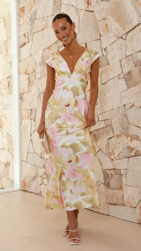 Annie Maxi Dress - Pink/Yellow Print