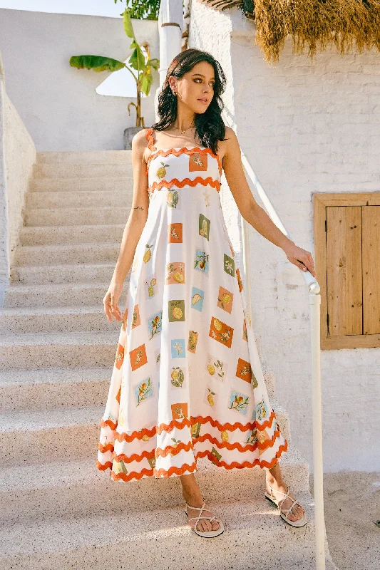 Citrina Multicolour Tropical Ric Rac Tiered Maxi Dress