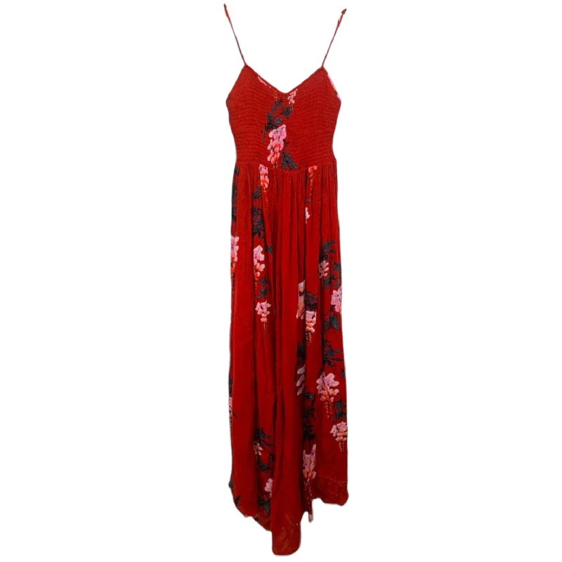 Beau Smocked Maxi Dress By Free People In Red Floral Print, Size: S