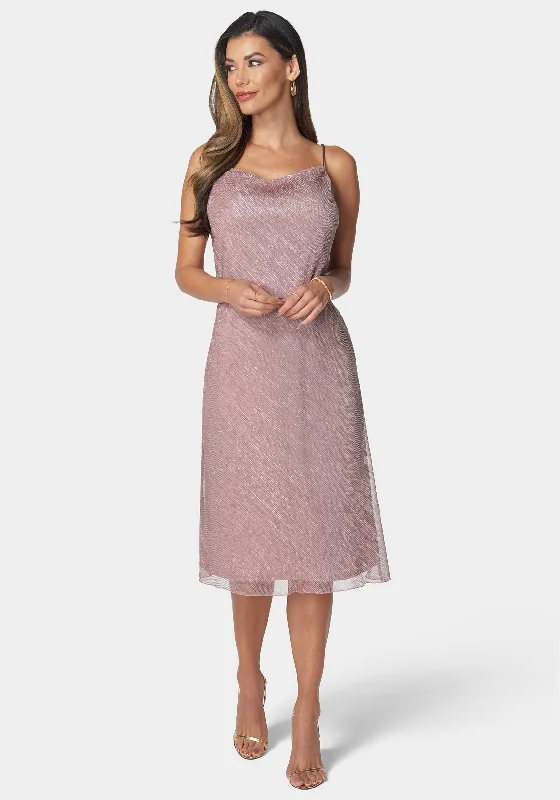 Ombre Pleat Cowl Midi Dress