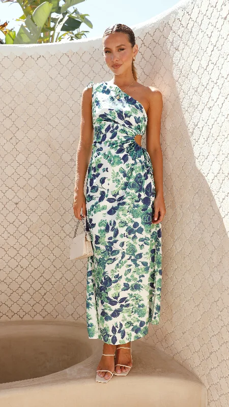 Sara Maxi Dress - Green / Blue Floral