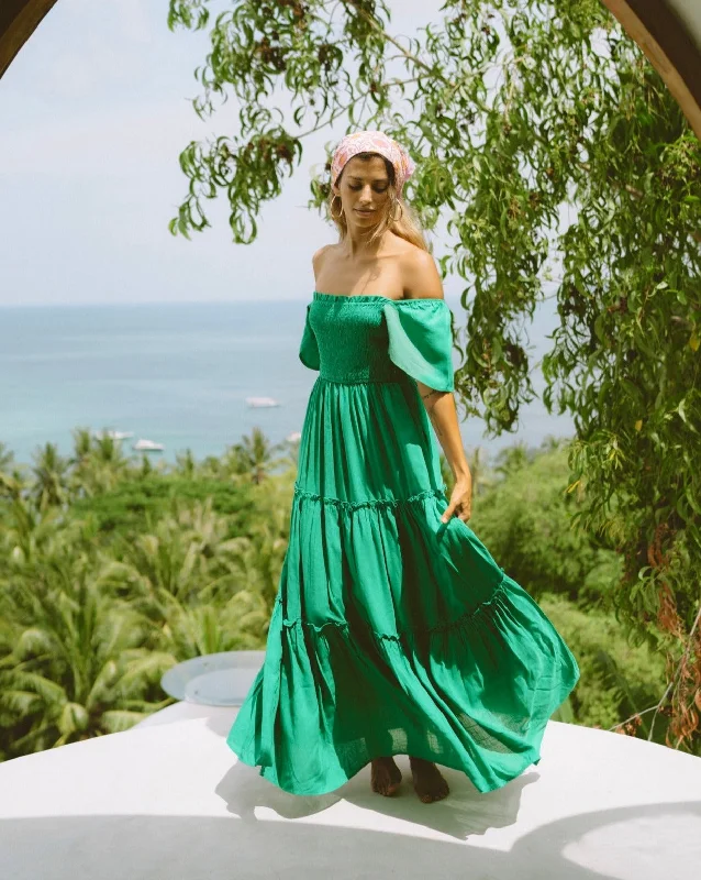 Terra Emerald Green Tiered Maxi Dress