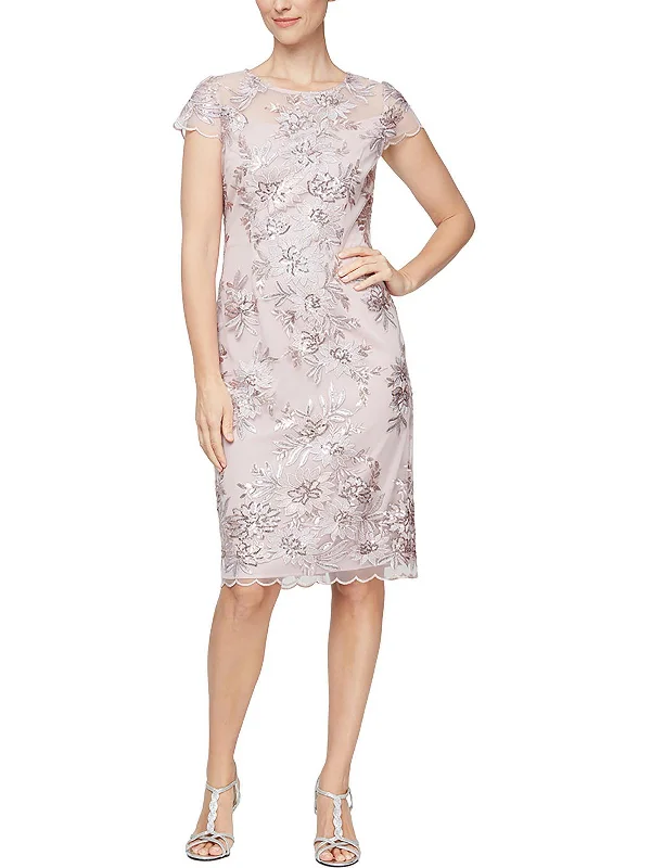 Womens Embroidered Midi Cocktail and Party Dress