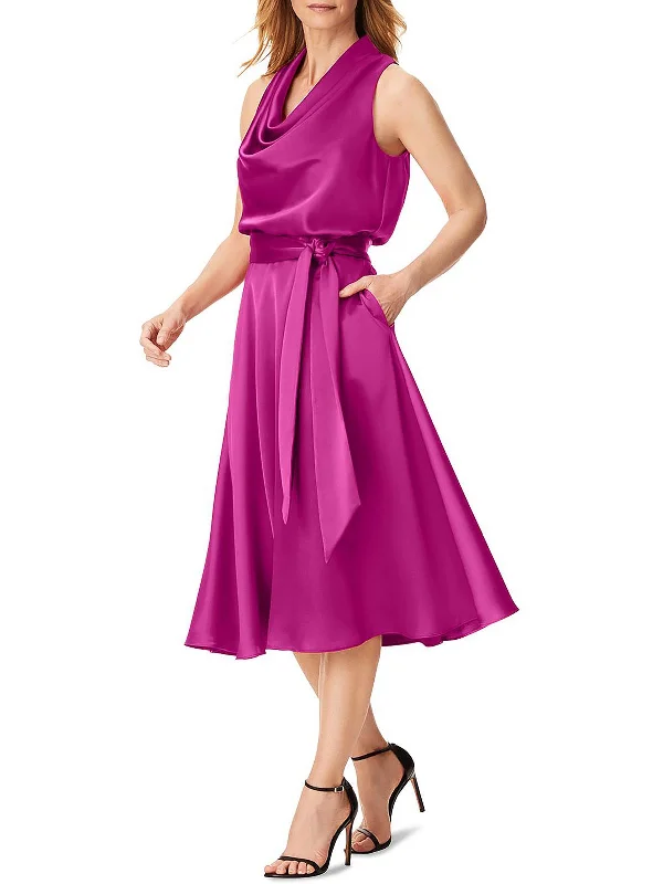 Womens Satin Cowlneck Cocktail and Party Dress