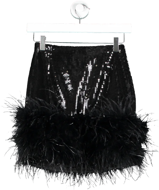 Nadine Merabi Black Feather Sequin Mini Skirt UK XS