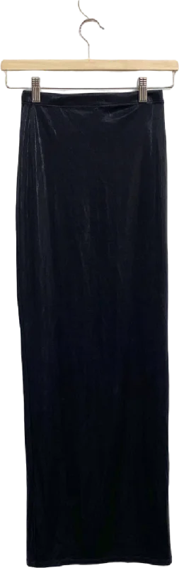 PrettyLittleThing Black Velvet Midi Skirt UK 4