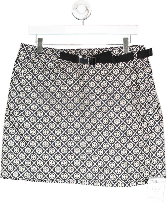 Tory Burch Blue T Monogram Tech Jacquard Skirt UK L