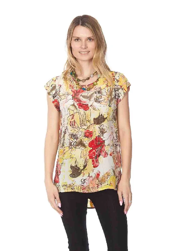 Tianello "Lotus" Print Washable Silk "Ellie" Blouse