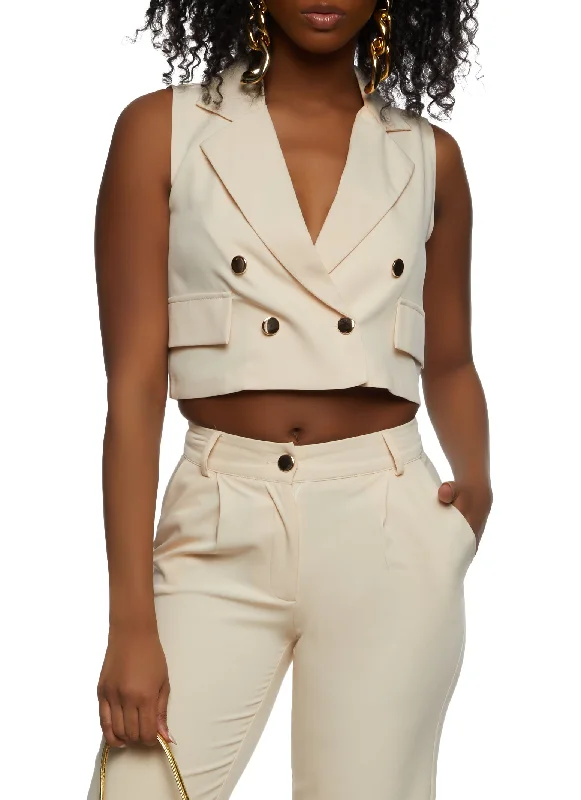 Double Breasted Cropped Blazer Vest