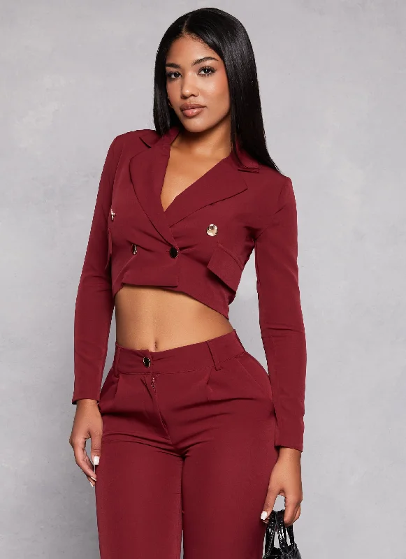 Crepe Knit Double Breasted Cropped Blazer