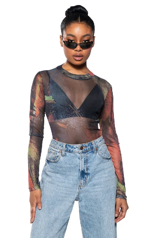 CLOSE TO ME MESH MOCK NECK BODYSUIT