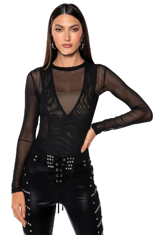 EXPOSED LONG SLEEVE MESH BODYSUIT