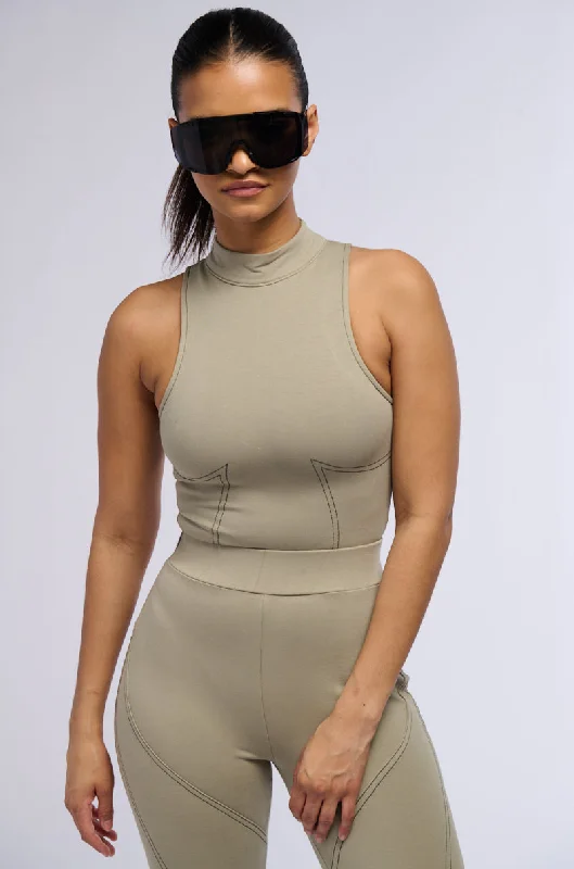 MODEL OFF DUTY SLEEVELESS BODYSUIT IN GREEN