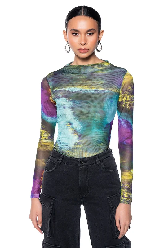 MOONLIGHT HAZE MOCK NECK LONG SLEEVE MESH BODYSUIT