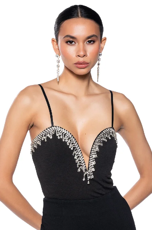 NUMBER ONE EMBELLISHED DEEP V BODYSUIT