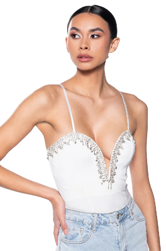 NUMBER ONE EMBELLISHED DEEP V BODYSUIT