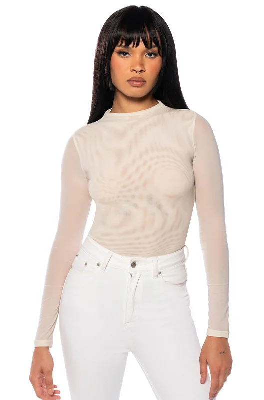 PAXTON SEXY MESH LONG SLEEVE FUNNEL NECK BODYSUIT