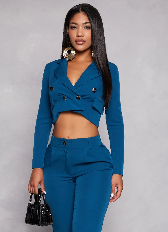 Crepe Knit Double Breasted Cropped Blazer