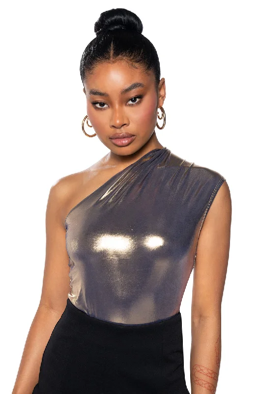 WILD CHILD METALLIC BODYSUIT IN BRONZE