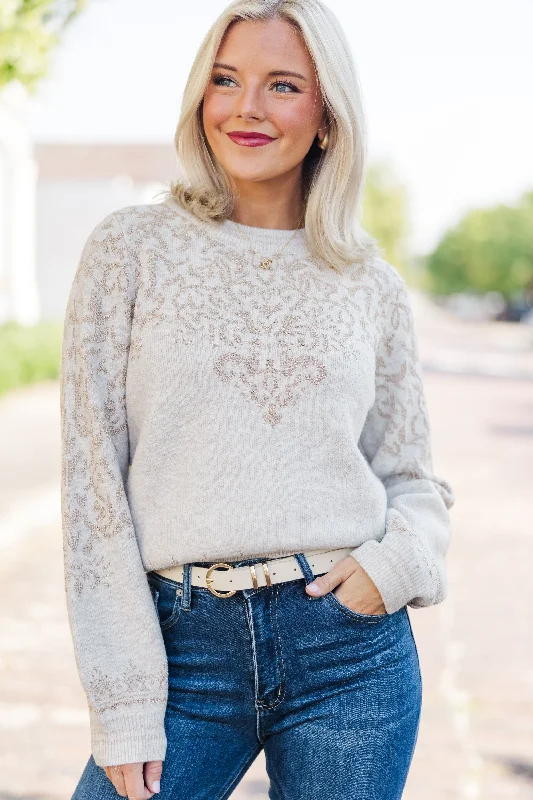 All This Time Taupe Metallic Jacquard Sweater