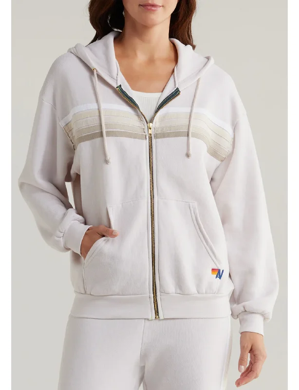 5 Stripe Relaxed Zip Hoodie, Dove Grey/White