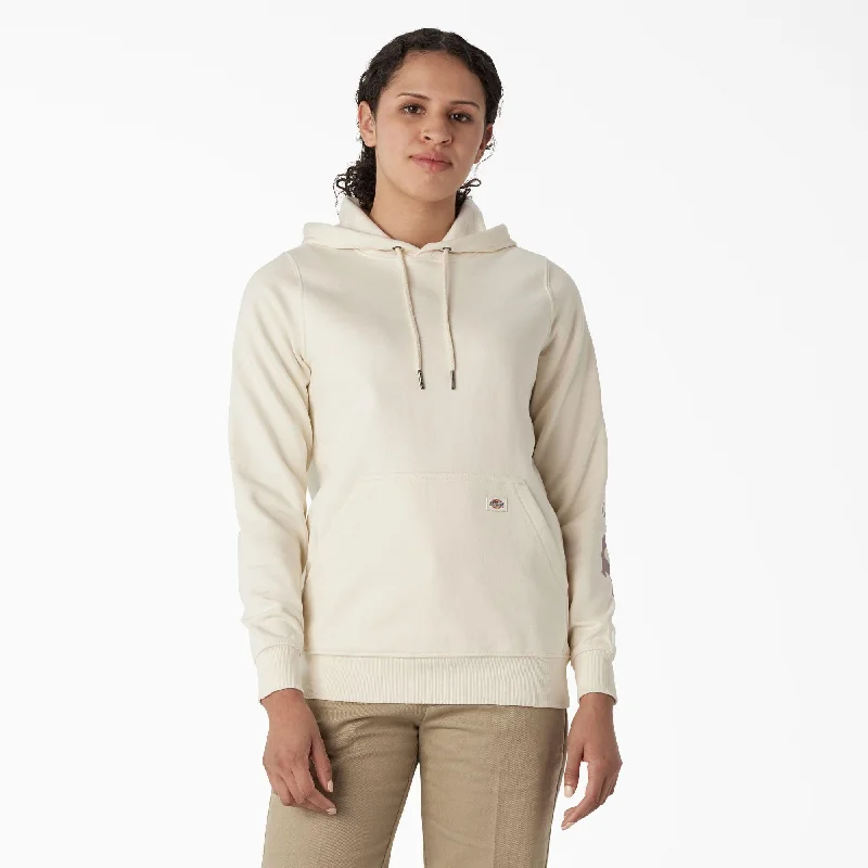 Women's Water Repellent Sleeve Logo Hoodie, Antique White