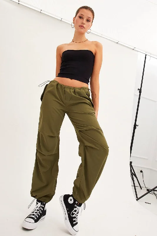 Green Cargo Parachute Low Rise Pants