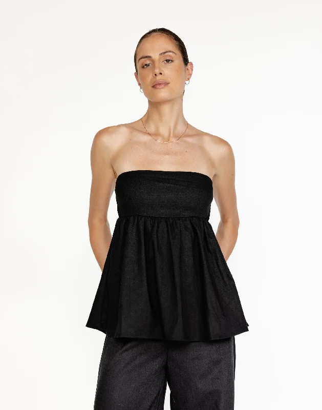 Tarsha Strapless Linen Top (Black)