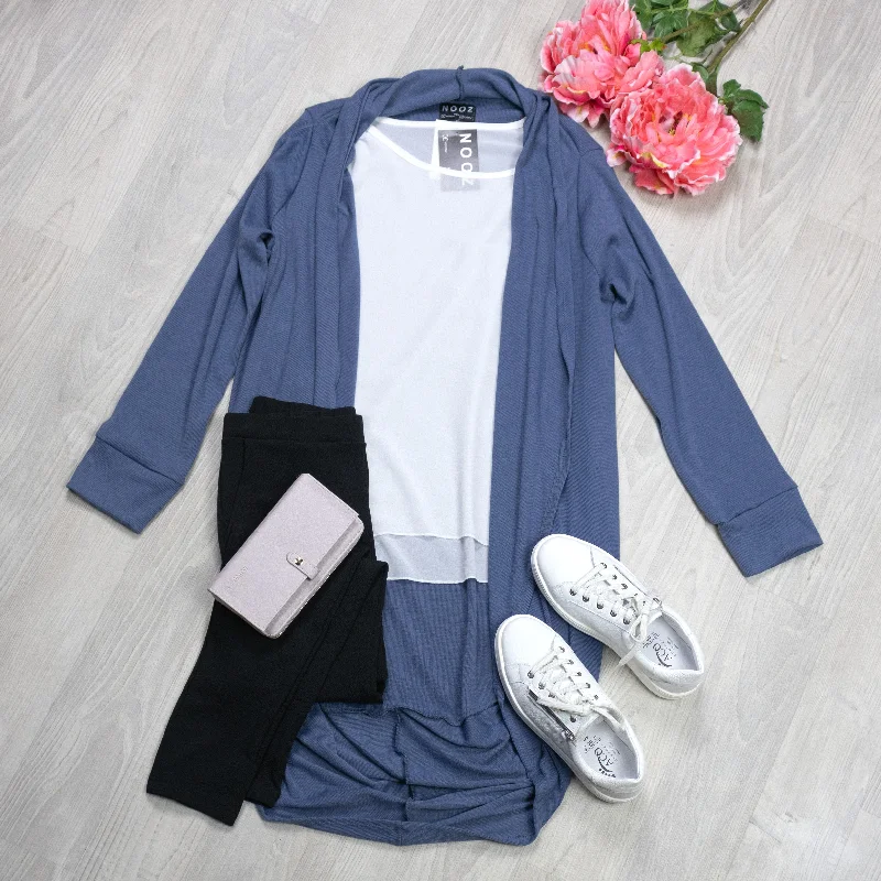 Denim Blue - Ribbed Long Kimono Cardi