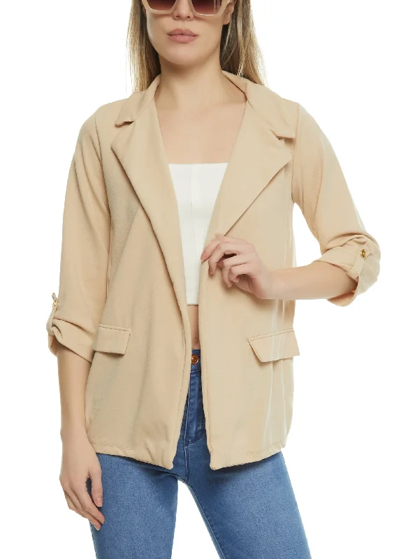 Crepe Knit Quarter Tabbed Sleeve Blazer