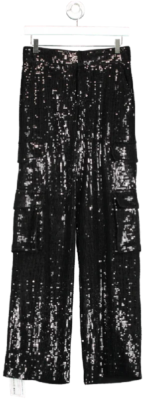 Alice + Olivia Black Hayes Sequin Cargo Trousers UK S