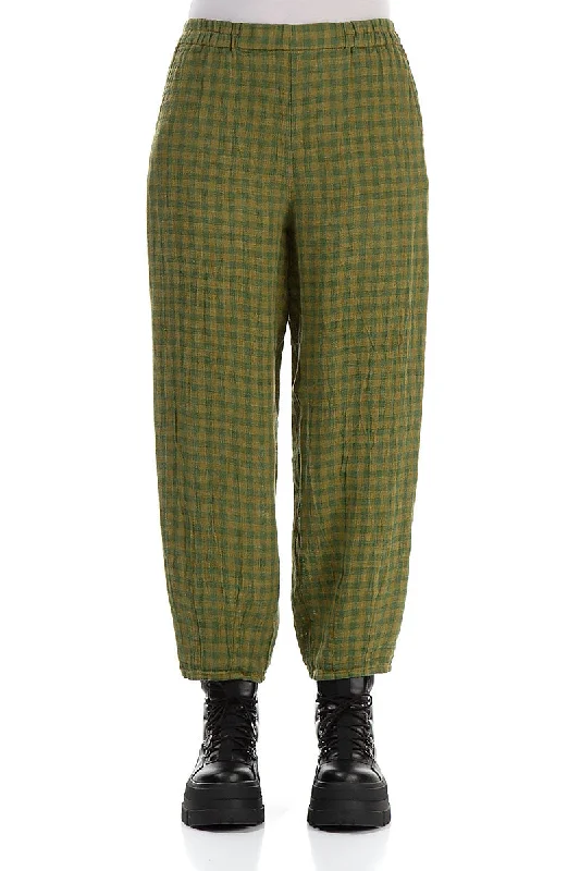 Green Check Linen Pencil Trousers