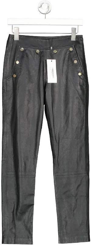 Karen Millen Black Leather Button Detail Trouser UK 4