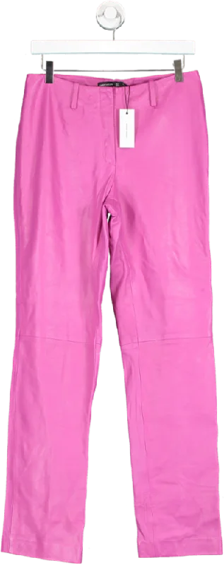 Karen Millen Pink Leather Straight Leg Low Waist Trousers UK 10