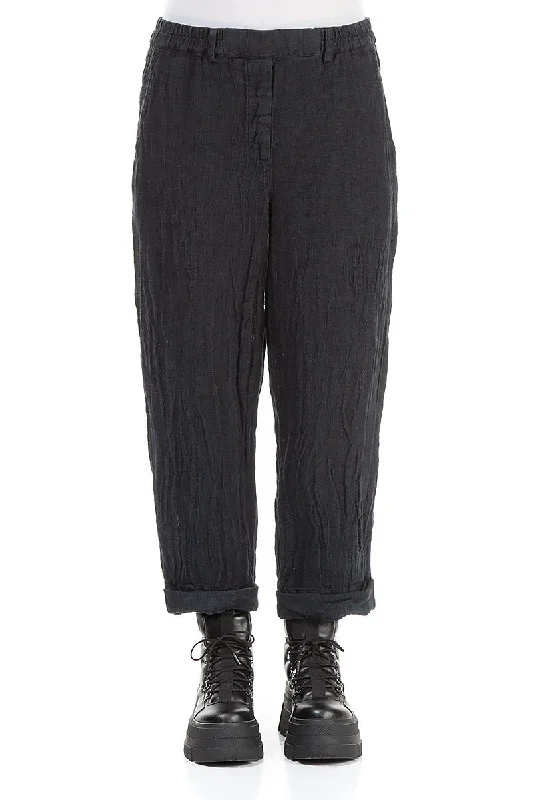 Roll Up Midnight Blue Mélange Linen Trousers