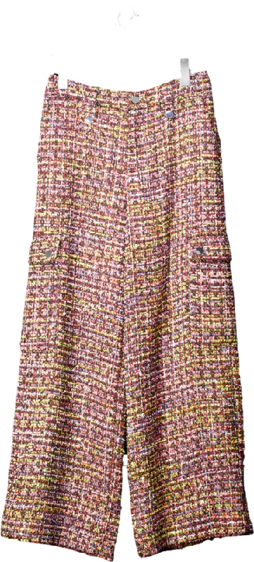 Rotate Multicoloured Boucle Straight Leg High Rise Woven Cargo Trousers UK XS