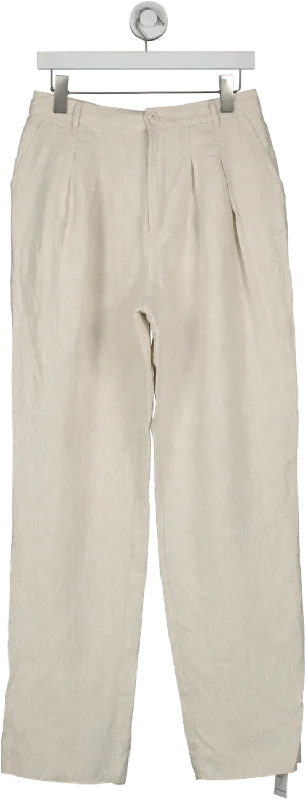 Song of Style Cream Linen Pin Tuck Trouser UK M