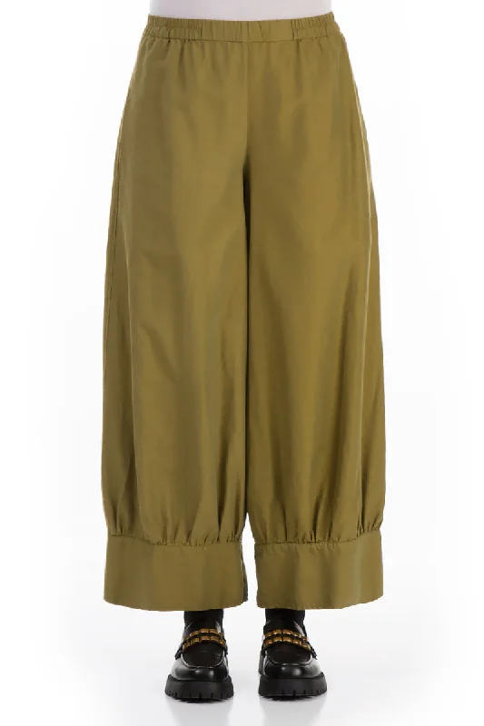 Taper Olive Silk Cotton Trousers