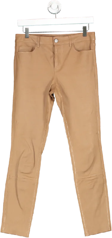 Theory Brown Slim Fit Leather Trousers UK 8